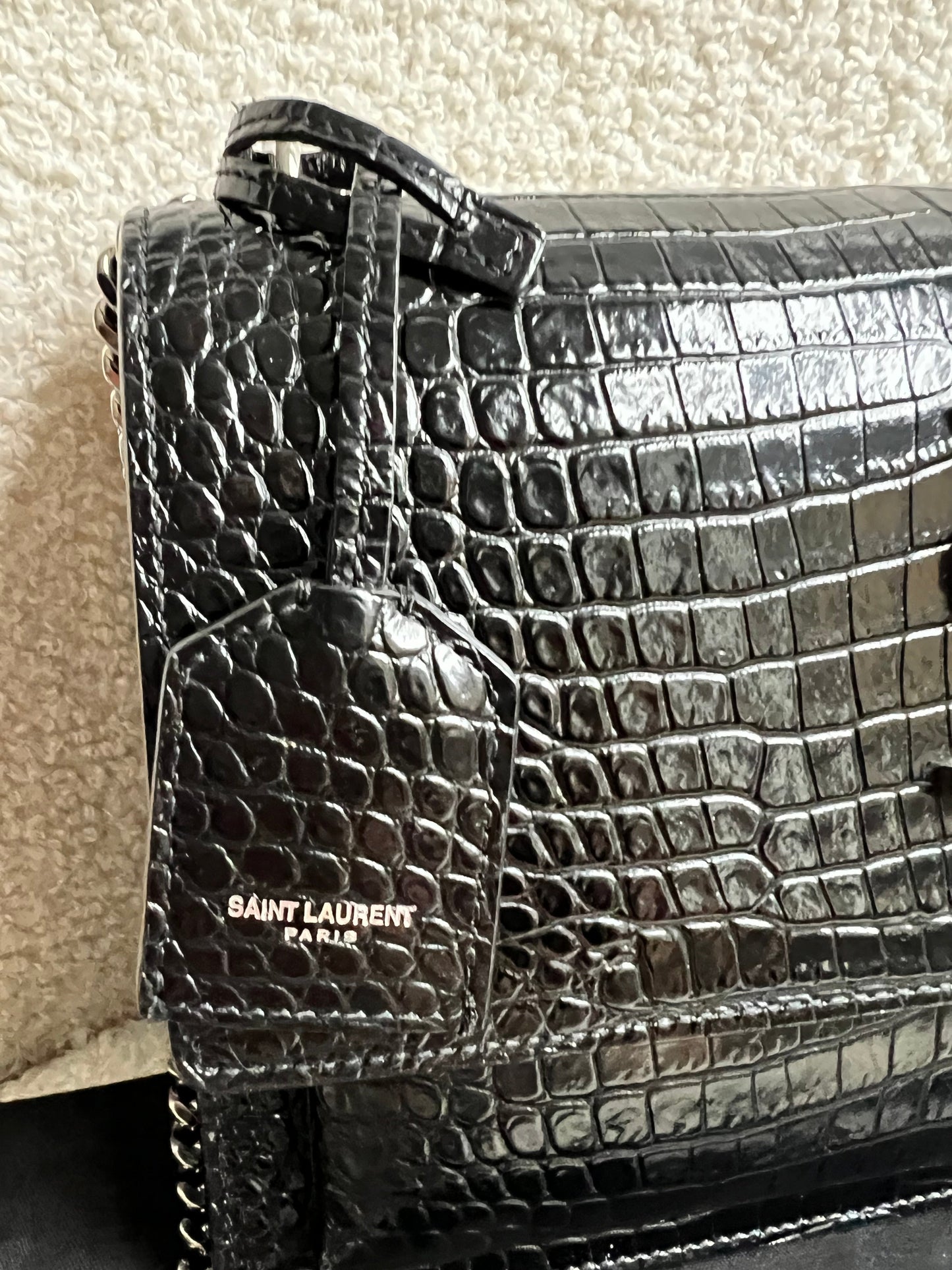 Yves Saint Laurent (YSL) Black Croc Medium Sunset with Silver Hardware (RRP £2,200)