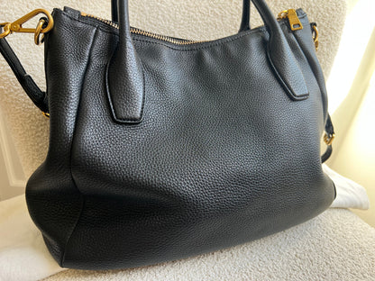 Prada Black Vitello Daino Leather Sacca 2 Manici Hobo Bag