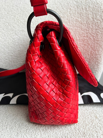 Bottega Veneta Red Intreciatto Flap Shoulder Bag