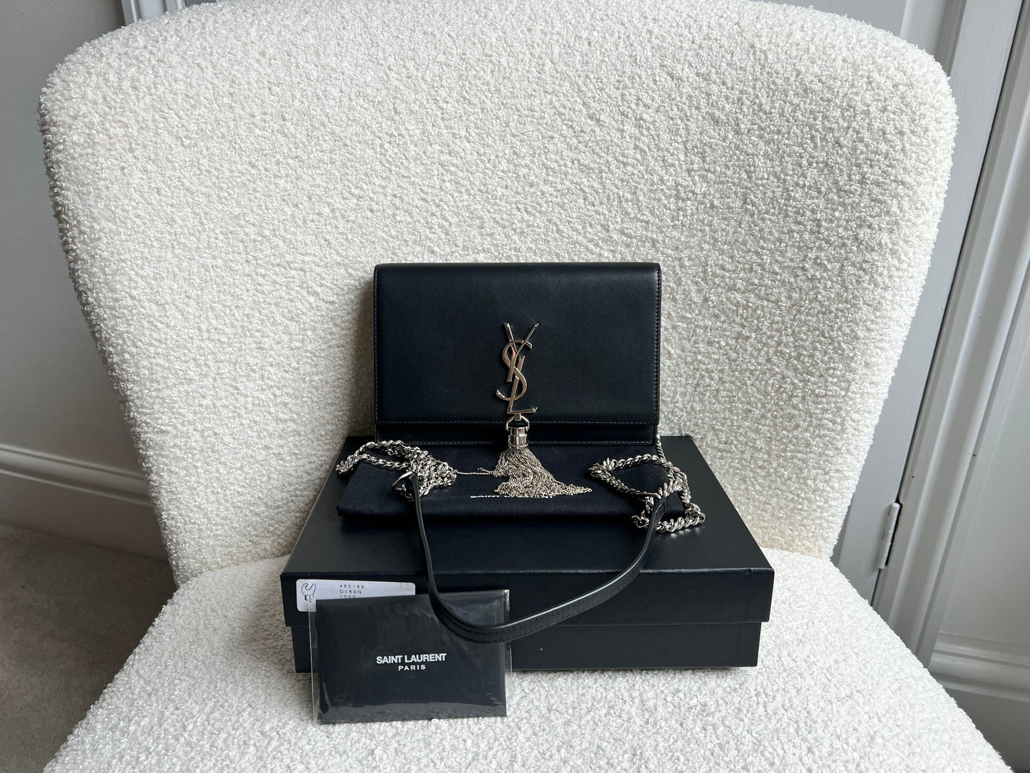Yves Saint Laurent (YSL) Black Kate Tassel Chain Wallet Silver Hardware (RRP £1,440)