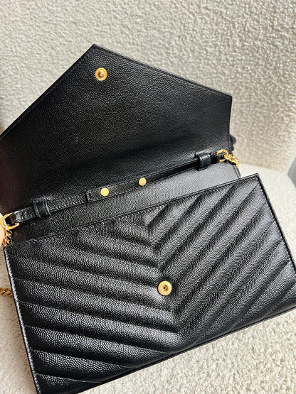 Yves Saint Laurent (YSL) Black Cassandre Envelope Chain Wallet (RRP £1,200)