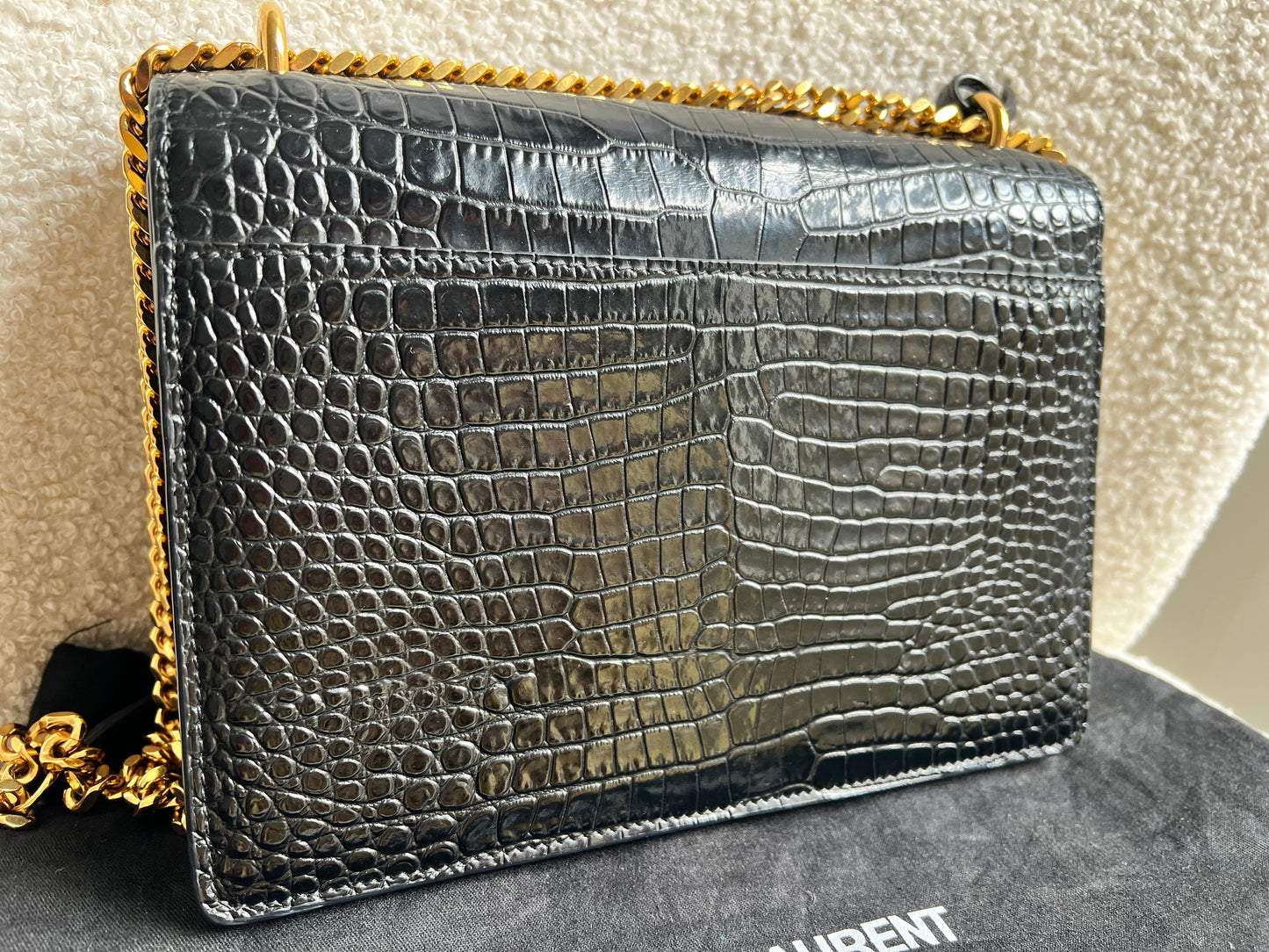 Yves Saint Laurent (YSL) Black Croc Medium Sunset with Gold Hardware (RRP £2,230)