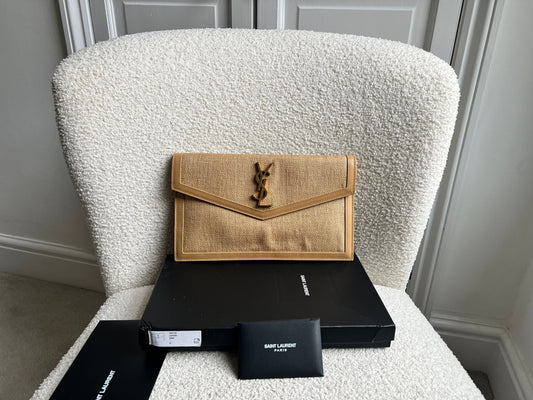 Yves Saint Laurent (YSL) Raffia Uptown Pouch Clutch (RRP £535)