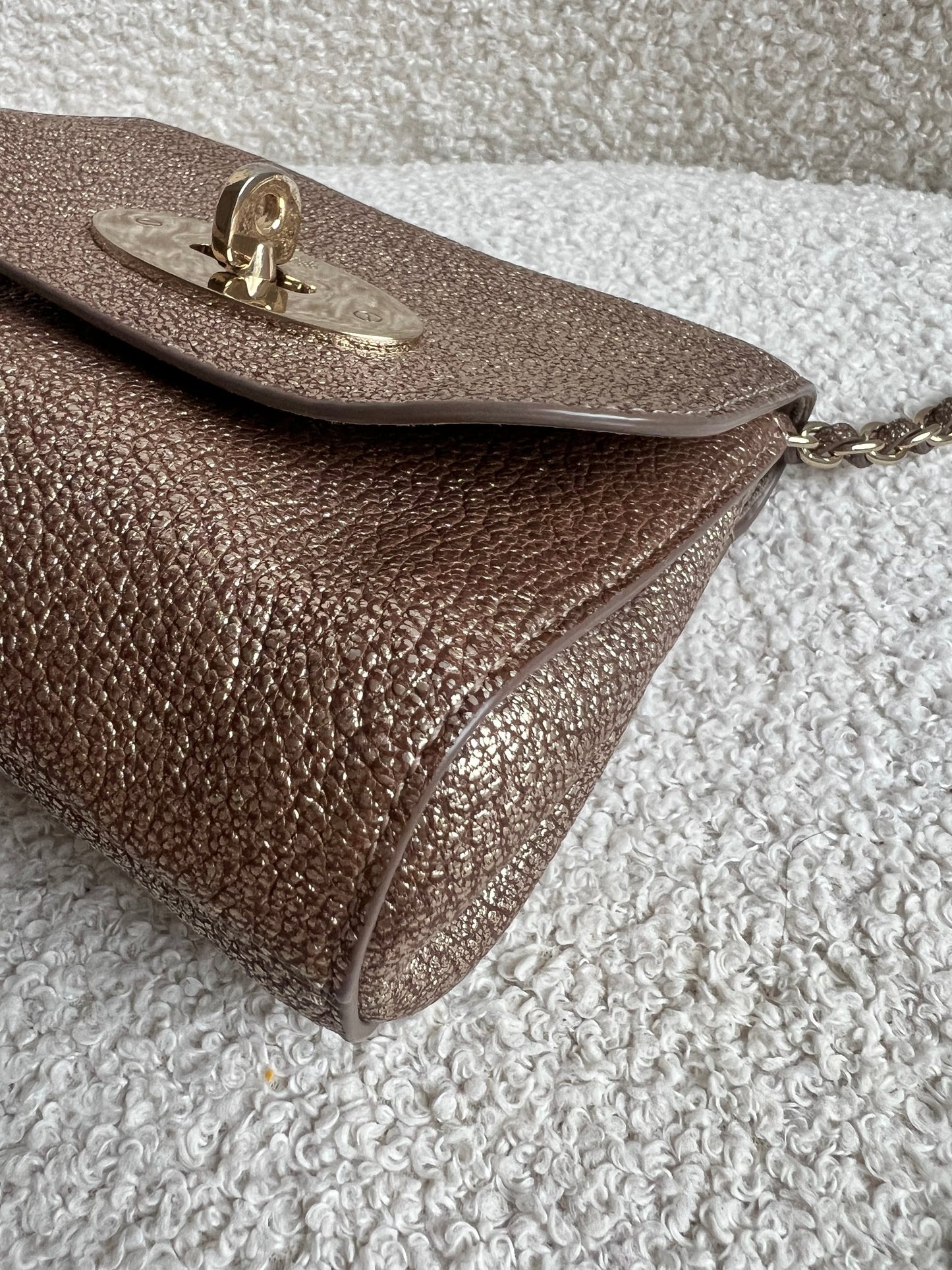 Mulberry Metallic Mushroom Mini Lily with gold Hardware