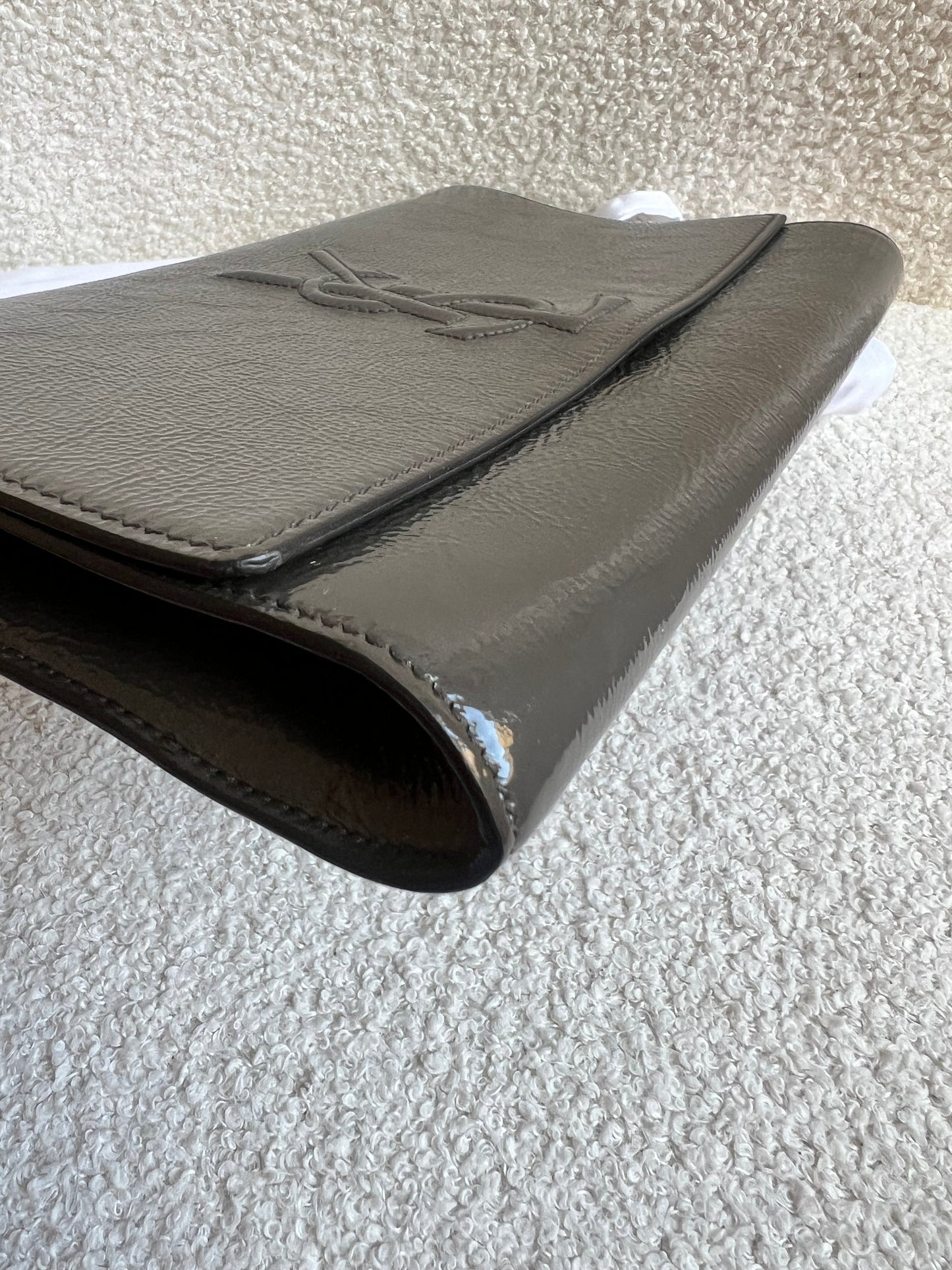 Yves Saint Laurent (YSL) Grey Patent Belle de Jour Clutch