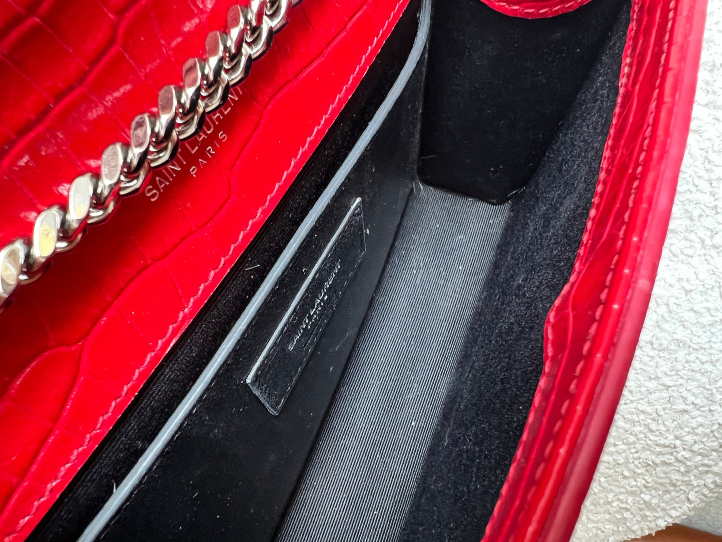Yves Saint Laurent (YSL) Red Croc Small Kate with Silver Hardware (RRP £1,675)