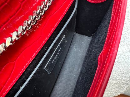 Yves Saint Laurent (YSL) Red Croc Small Kate with Silver Hardware (RRP £1,675)