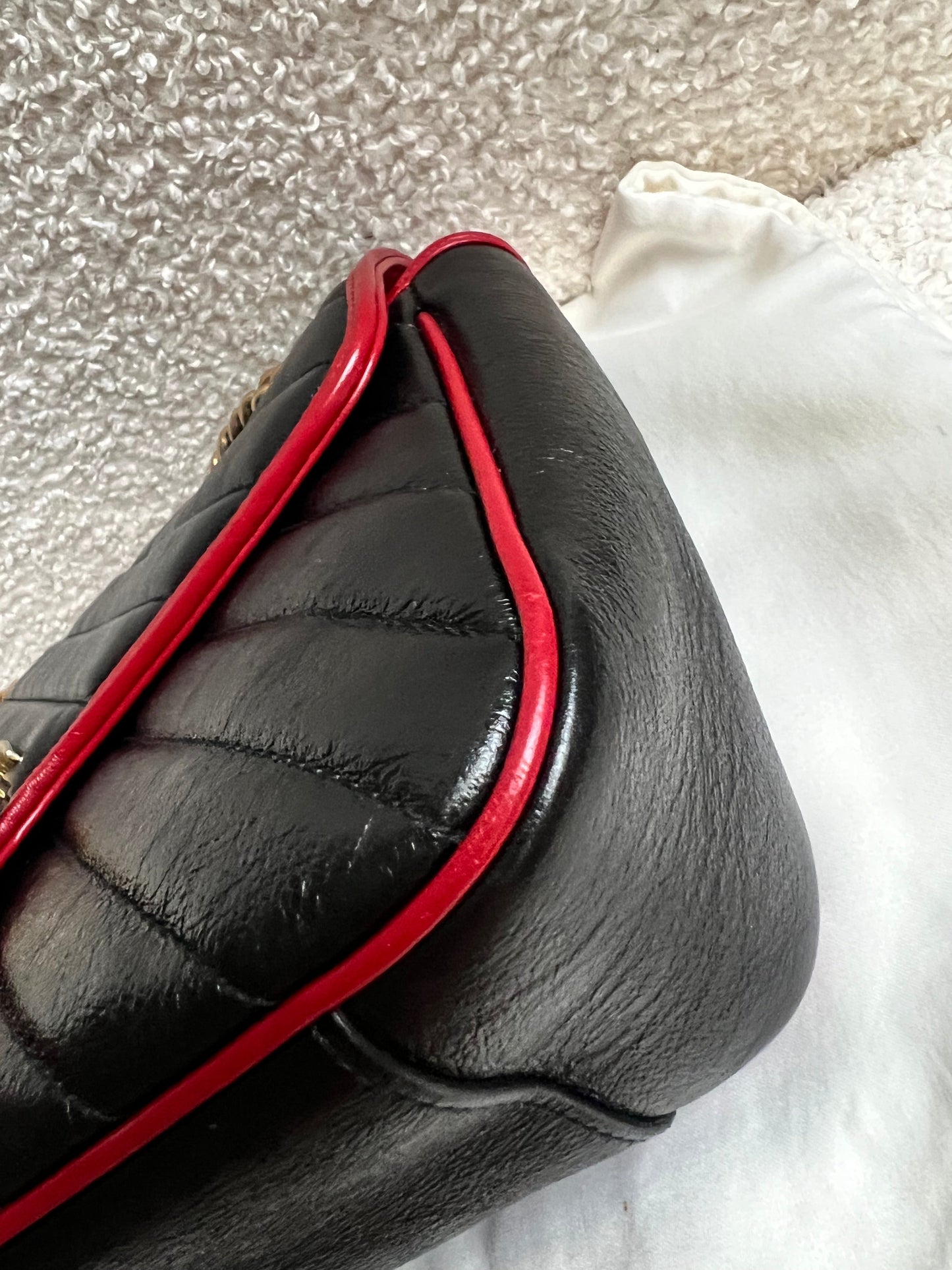 Gucci GG Black and Red Torchon Marmont Small Shoulder Bag