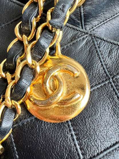 Chanel Vintage Black Lambskin Chain Tote with Gold Hardware
