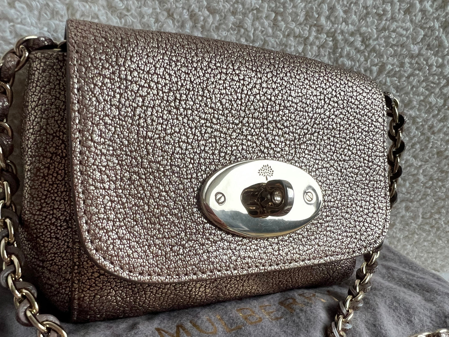 Mulberry Metallic Mushroom Mini Lily with gold Hardware
