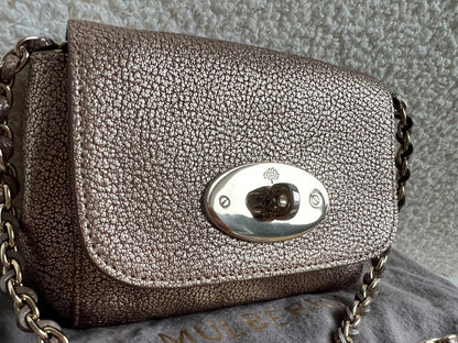 Mulberry Metallic Mushroom Mini Lily with gold Hardware