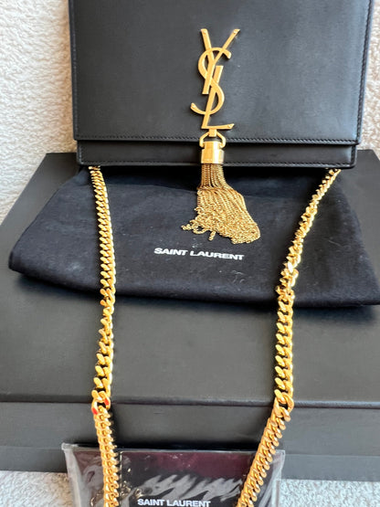Yves Saint Laurent (YSL) Black Kate Tassel Chain Wallet Gold Hardware (RRP £1,440)