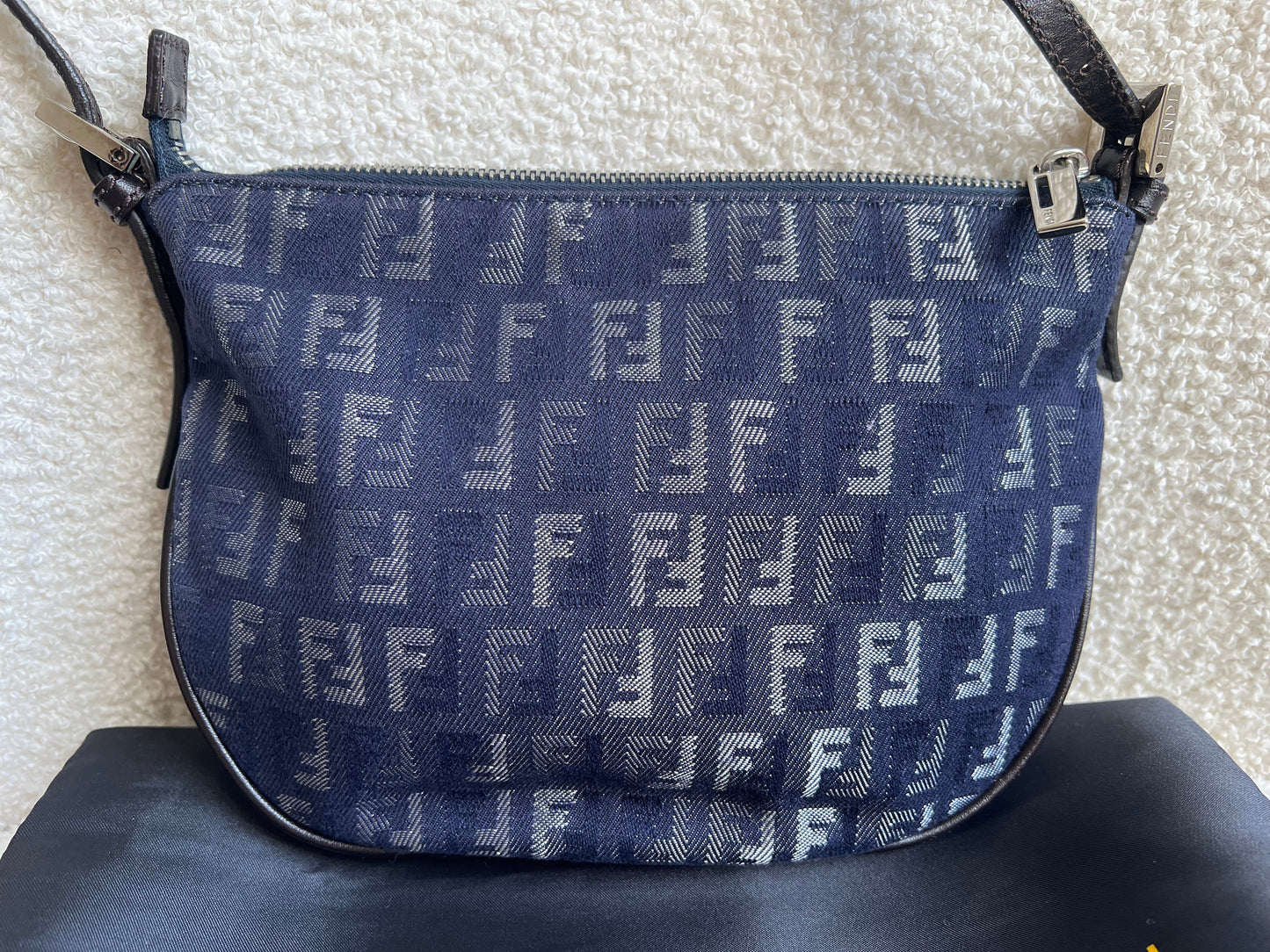 Fendi Denim Zucchino Canvas and Leather Shoulder Bag