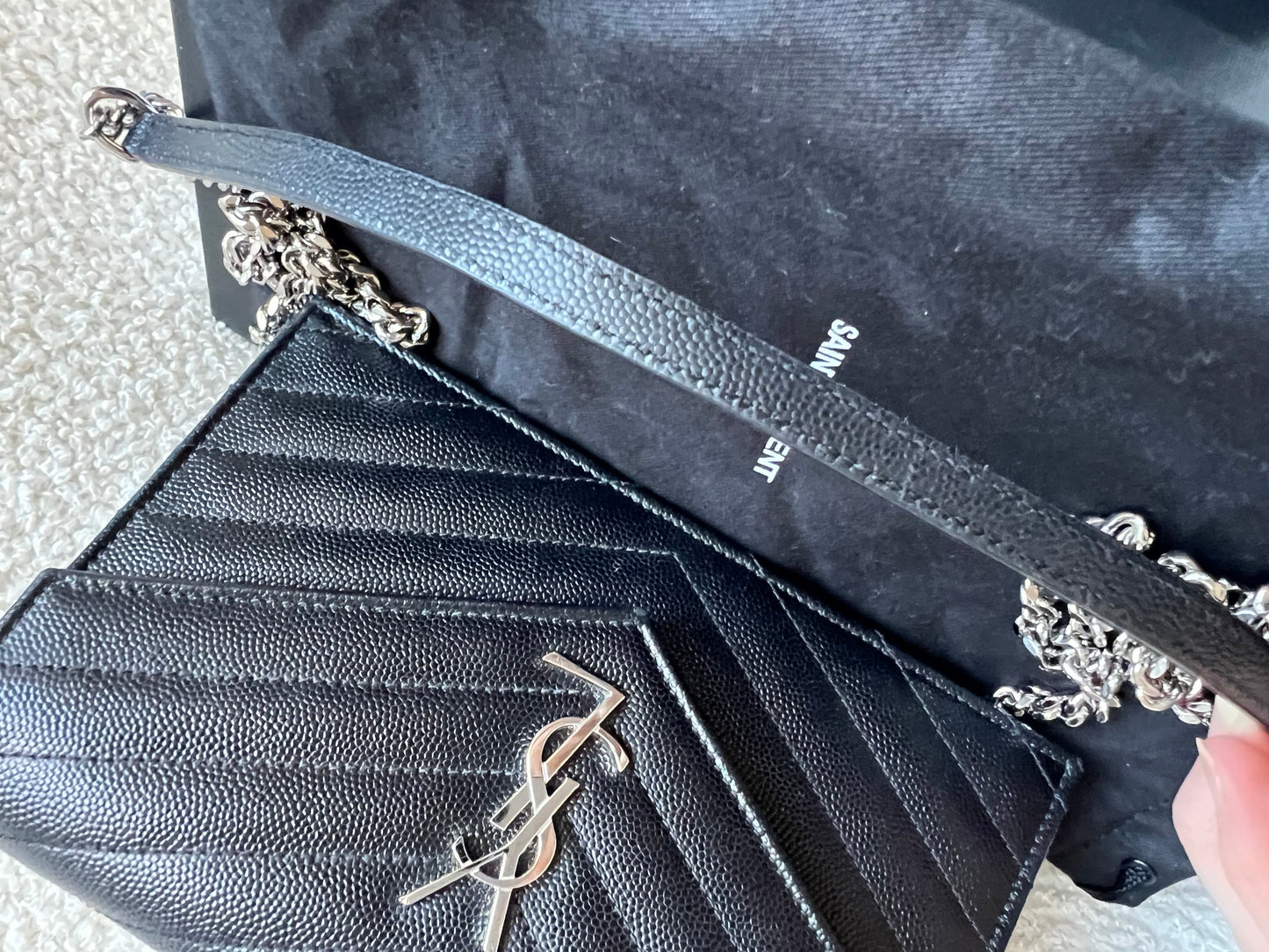 Yves Saint Laurent (YSL) Black Cassandra Envelope Chain Wallet (RRP £870)