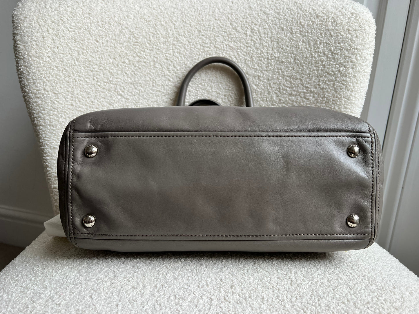 Prada Grey Double Zip Two Way Tote in Grey Soft Calf
