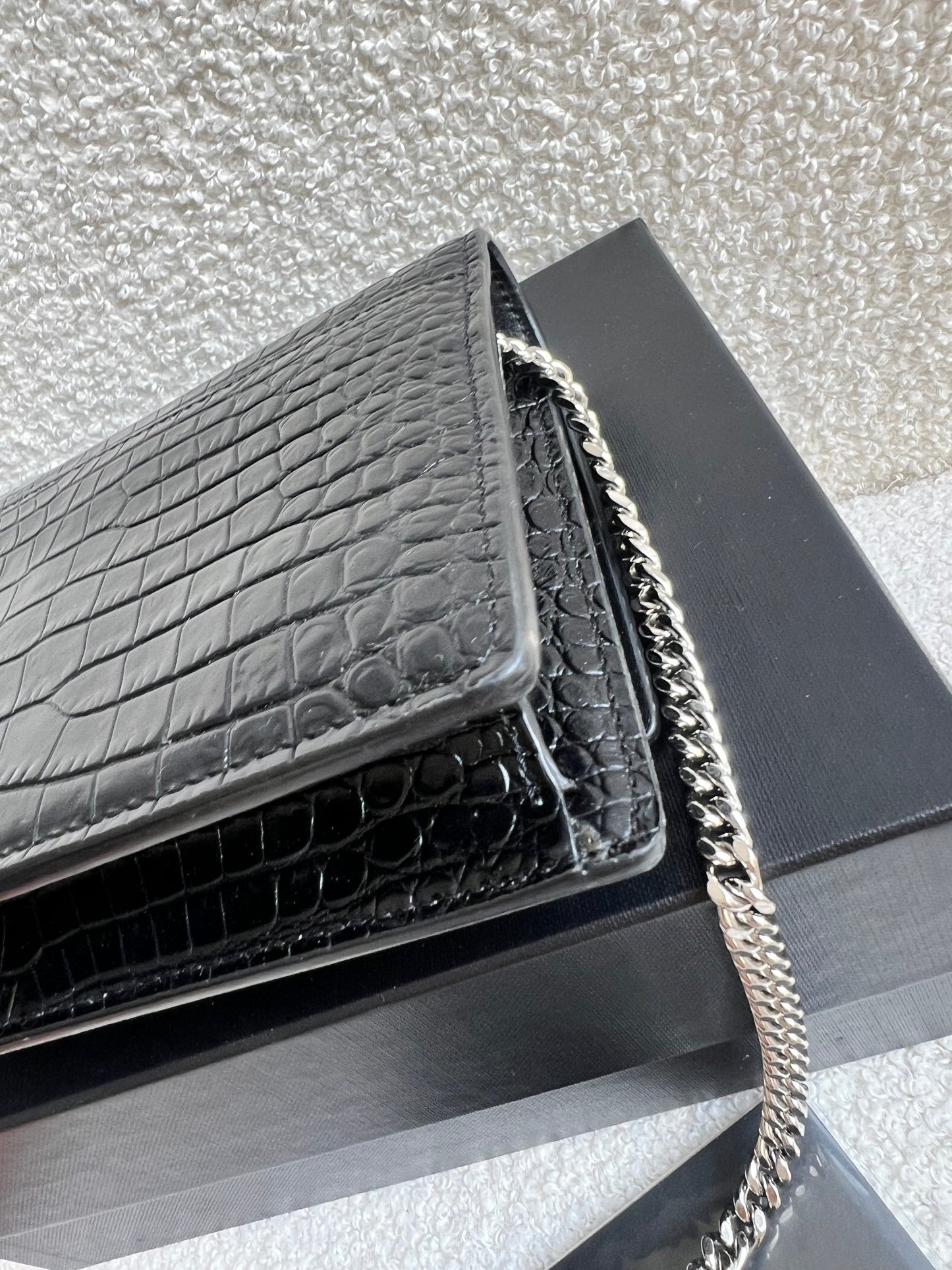 Yves Saint Laurent (YSL) Black Croc Mini Sunset Top Handle (RRP £1,445)