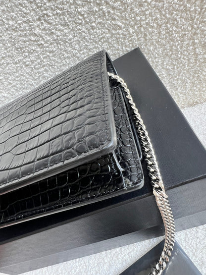 Yves Saint Laurent (YSL) Black Croc Mini Sunset Top Handle (RRP £1,445)