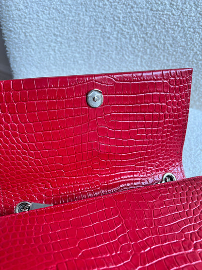 Yves Saint Laurent (YSL) Red Croc Small Kate with Silver Hardware (RRP £1,675)