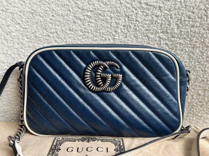 Gucci Torchon GG Navy Marmont Small Shoulder Bag