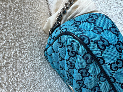 Gucci GG Marmont Blue Canvas Small Shoulder Bag (RRP £1050)