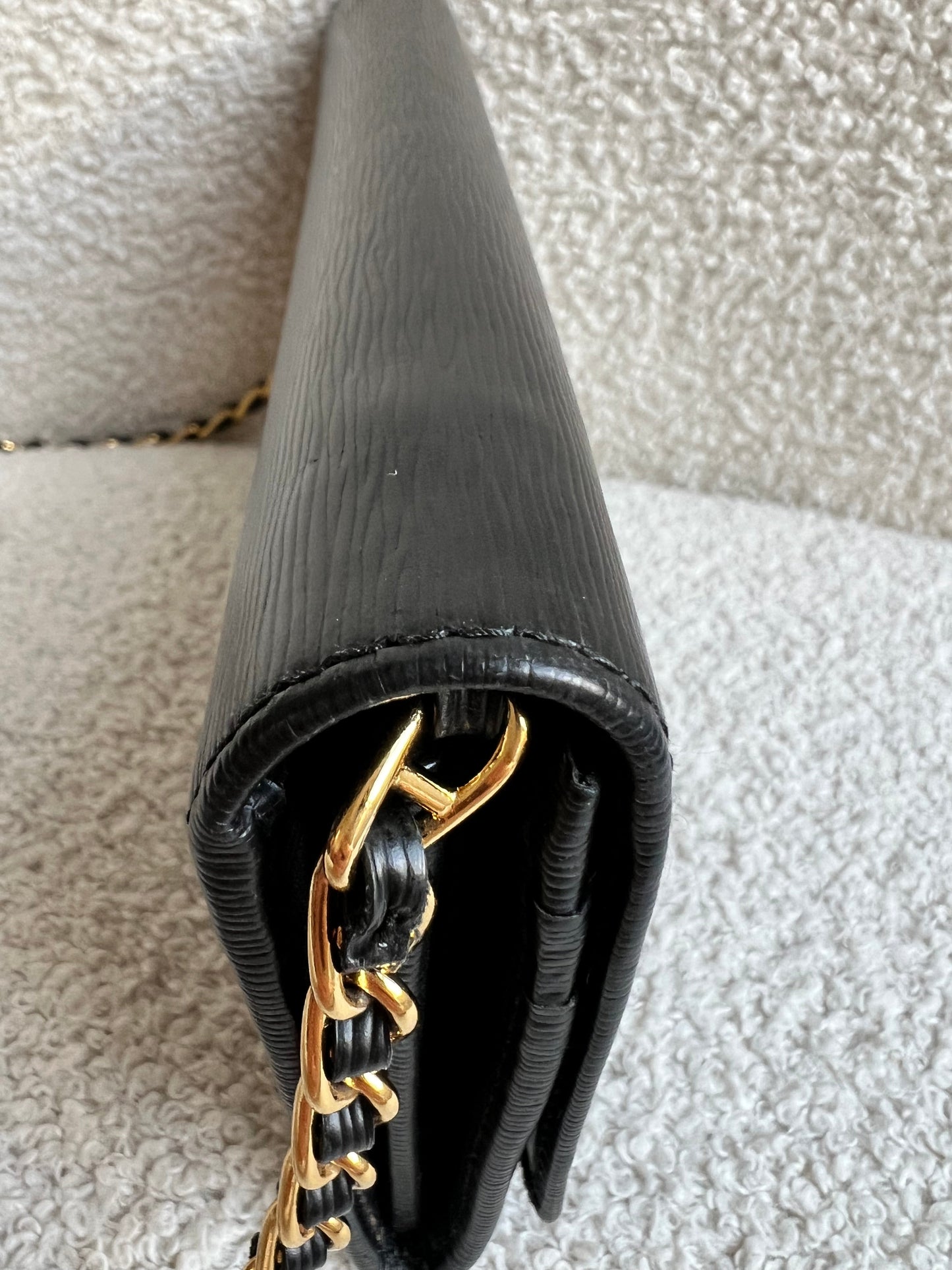 Prada Black Saffiano Wallet on Chain with Gold Hardware