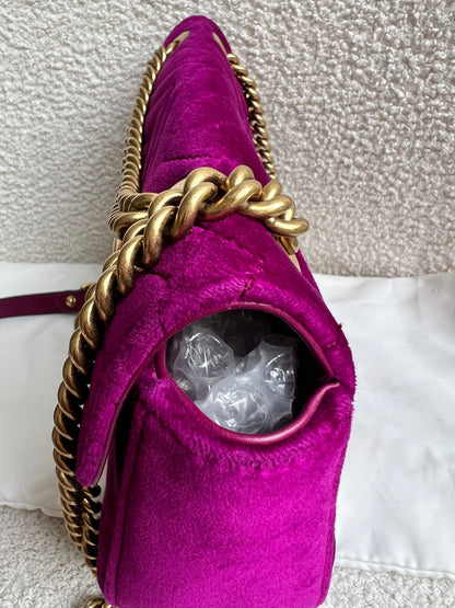 Gucci GG Fuchsia Velvet Marmont Small Shoulder Bag (RRP £1490)