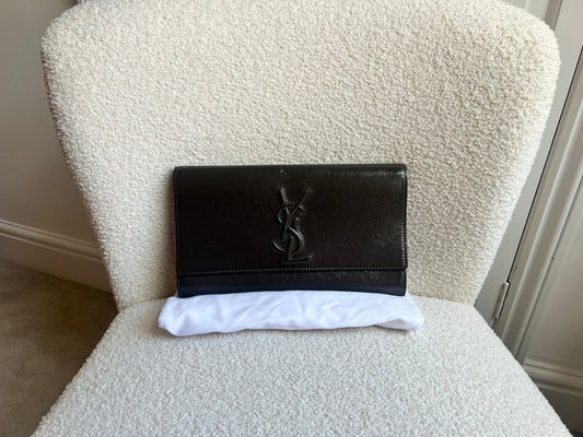 Yves Saint Laurent (YSL) Grey Patent Belle de Jour Clutch