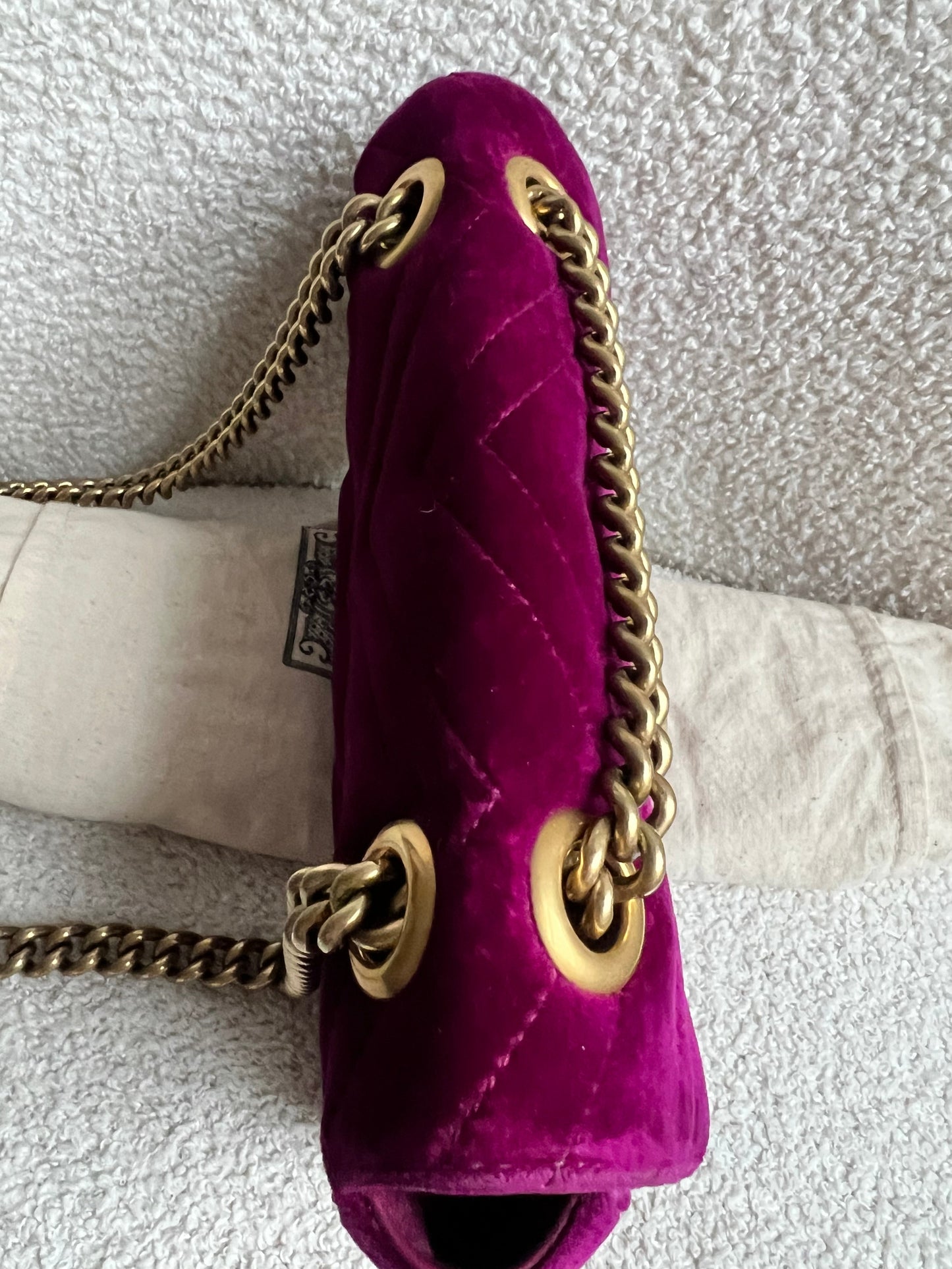 Gucci GG Mini Fuchsia Velvet Marmont Mini Shoulder Bag (RRP £1295)