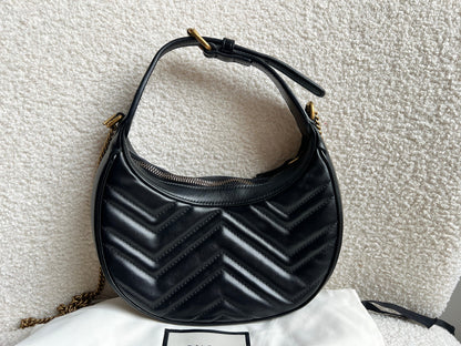 Gucci GG Black Mini Half Moon Marmont Shoulder Bag (RRP £1160)
