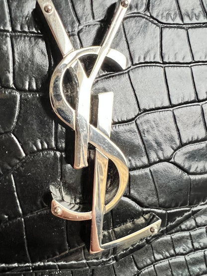 Yves Saint Laurent (YSL) Black Croc Uptown Pouch Clutch (RRP £580)