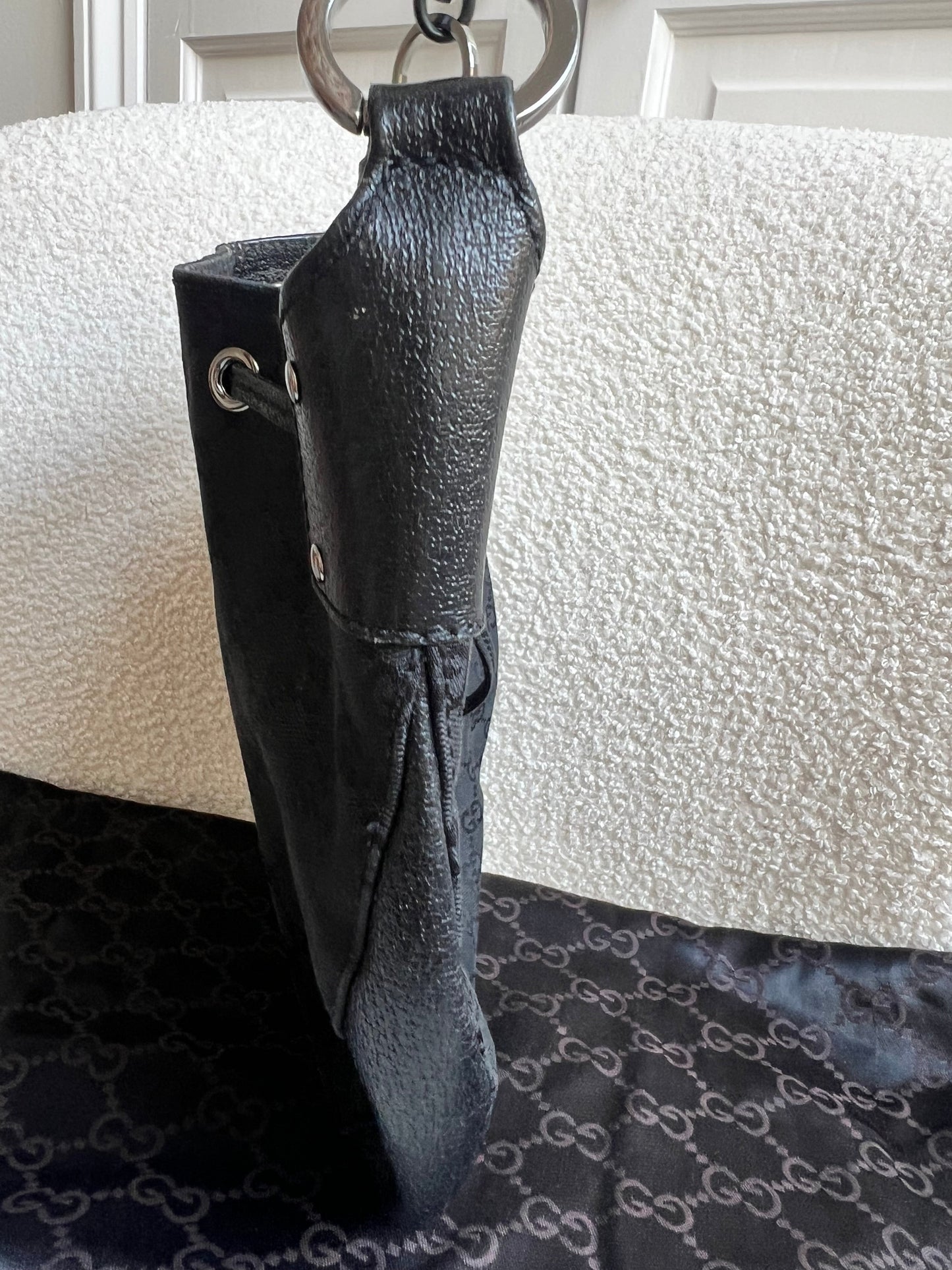 Gucci Black GG Canvas Drawstring Shoulder Bag