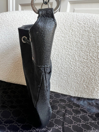 Gucci Black GG Canvas Drawstring Shoulder Bag