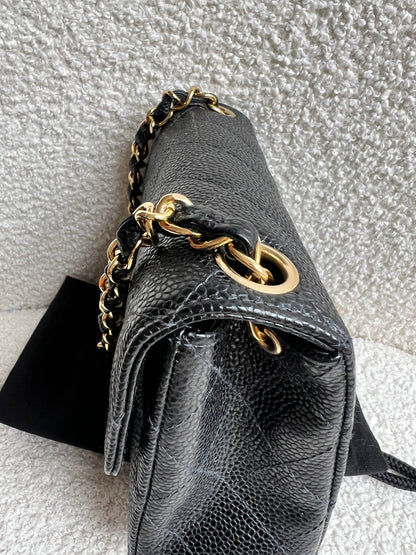 Chanel Square Mini Classic Flap in Black Caviar with gold hardware