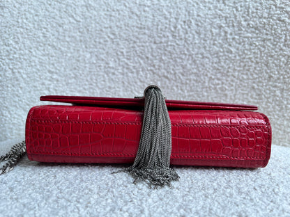 Yves Saint Laurent (YSL) Red Croc Small Kate with Silver Hardware (RRP £1,675)