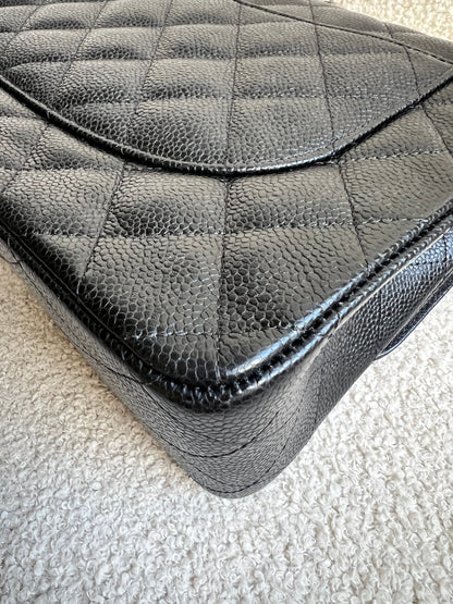 Chanel Jumbo Double Flap in Black Caviar with silver hardware