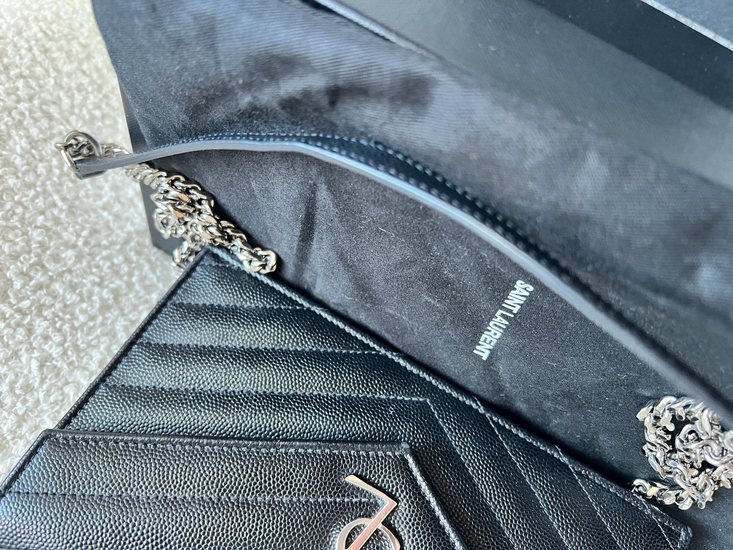 Yves Saint Laurent (YSL) Black Cassandra Envelope Chain Wallet (RRP £870)