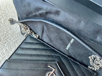 Yves Saint Laurent (YSL) Black Cassandra Envelope Chain Wallet (RRP £870)