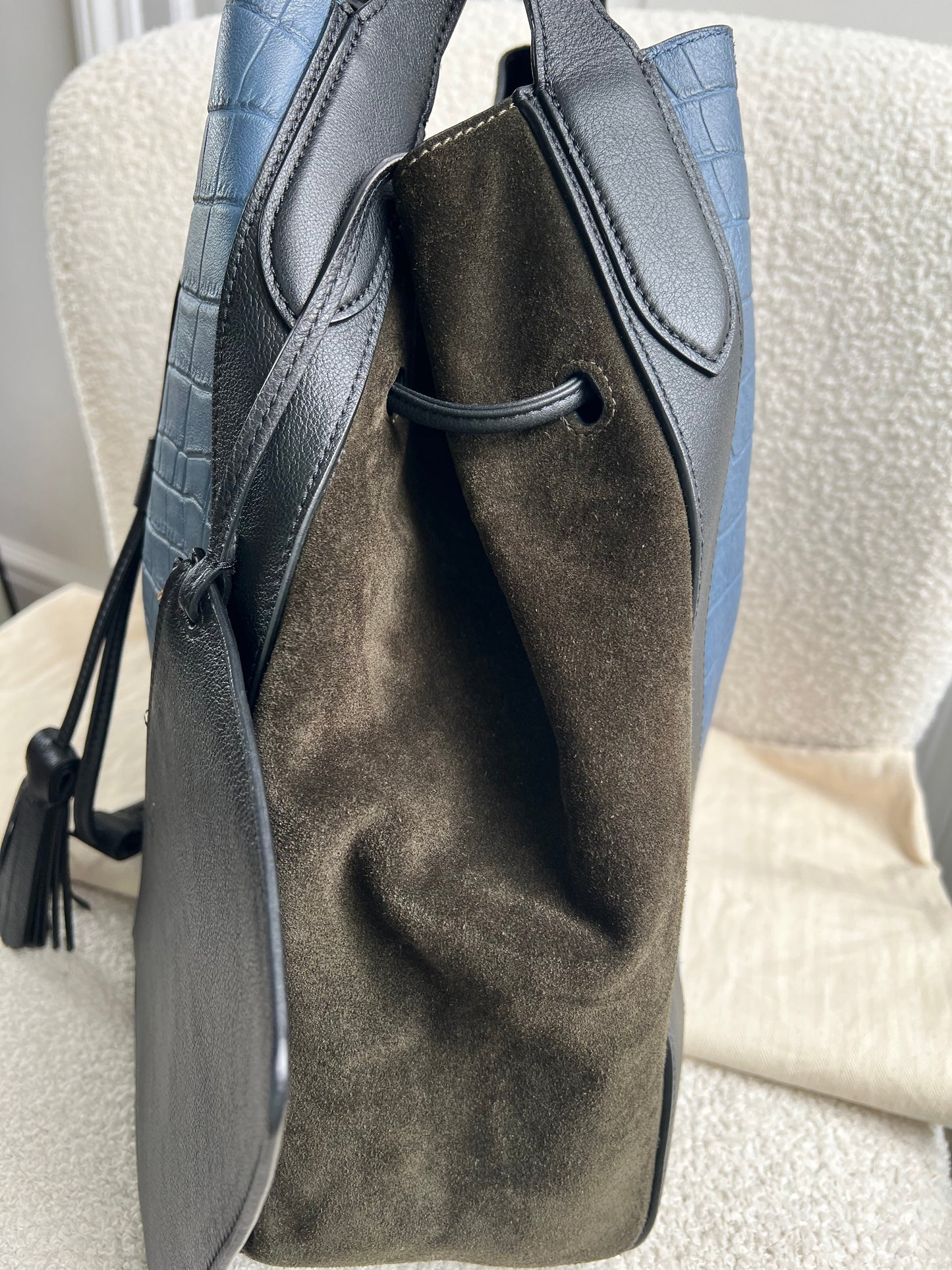 Mulberry Pale Navy Matte Croc, Silky Calf and Suede Millie Tote (£1,095)