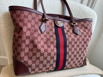 Gucci Burgundy Ophidia GG Supreme Medium Tote