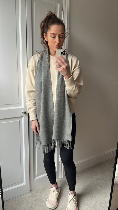 Mulberry Solid Grey Merino Wool Scarf (RRP £135)