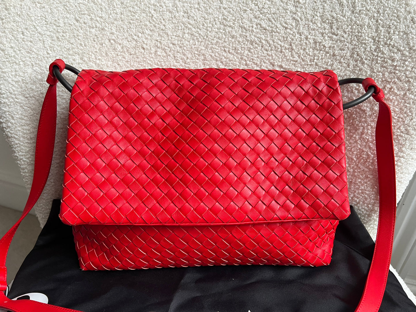 Bottega Veneta Red Intreciatto Flap Shoulder Bag
