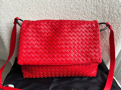 Bottega Veneta Red Intreciatto Flap Shoulder Bag
