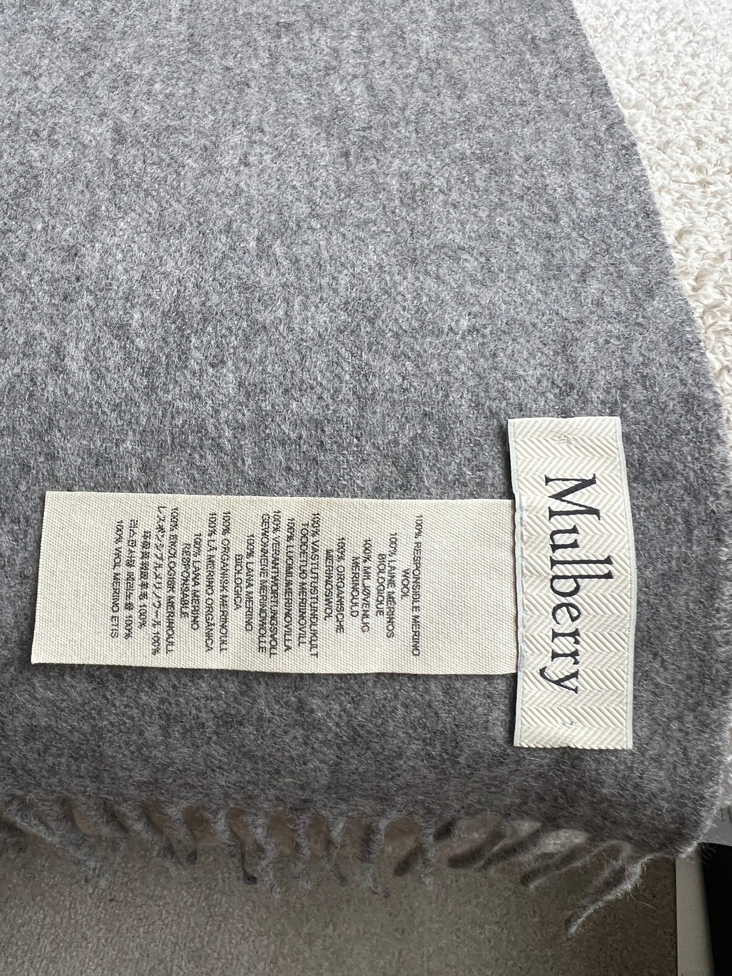 Mulberry Solid Grey Merino Wool Scarf (RRP £135)