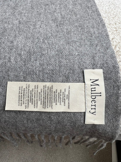Mulberry Solid Grey Merino Wool Scarf (RRP £135)