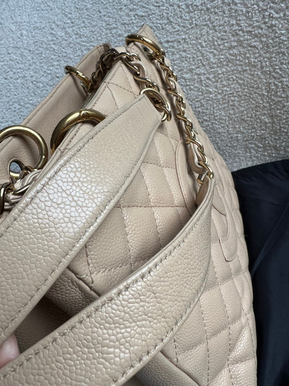 Chanel Beige Caviar Grand Shopper Tote gold hardware (GST)