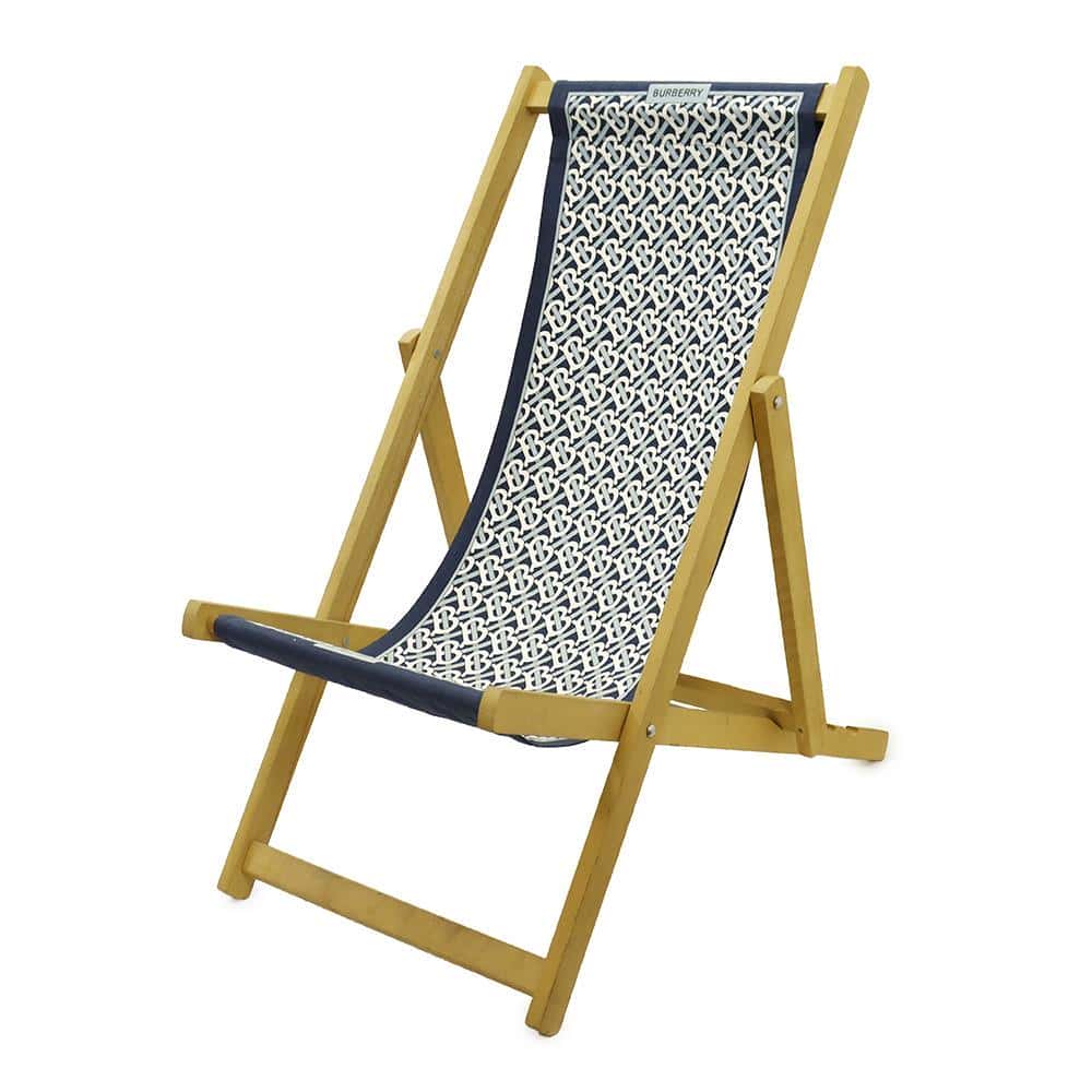 BURBERRY TBMonogram Folding Deck Chair Natural/Navy Wood Cotton