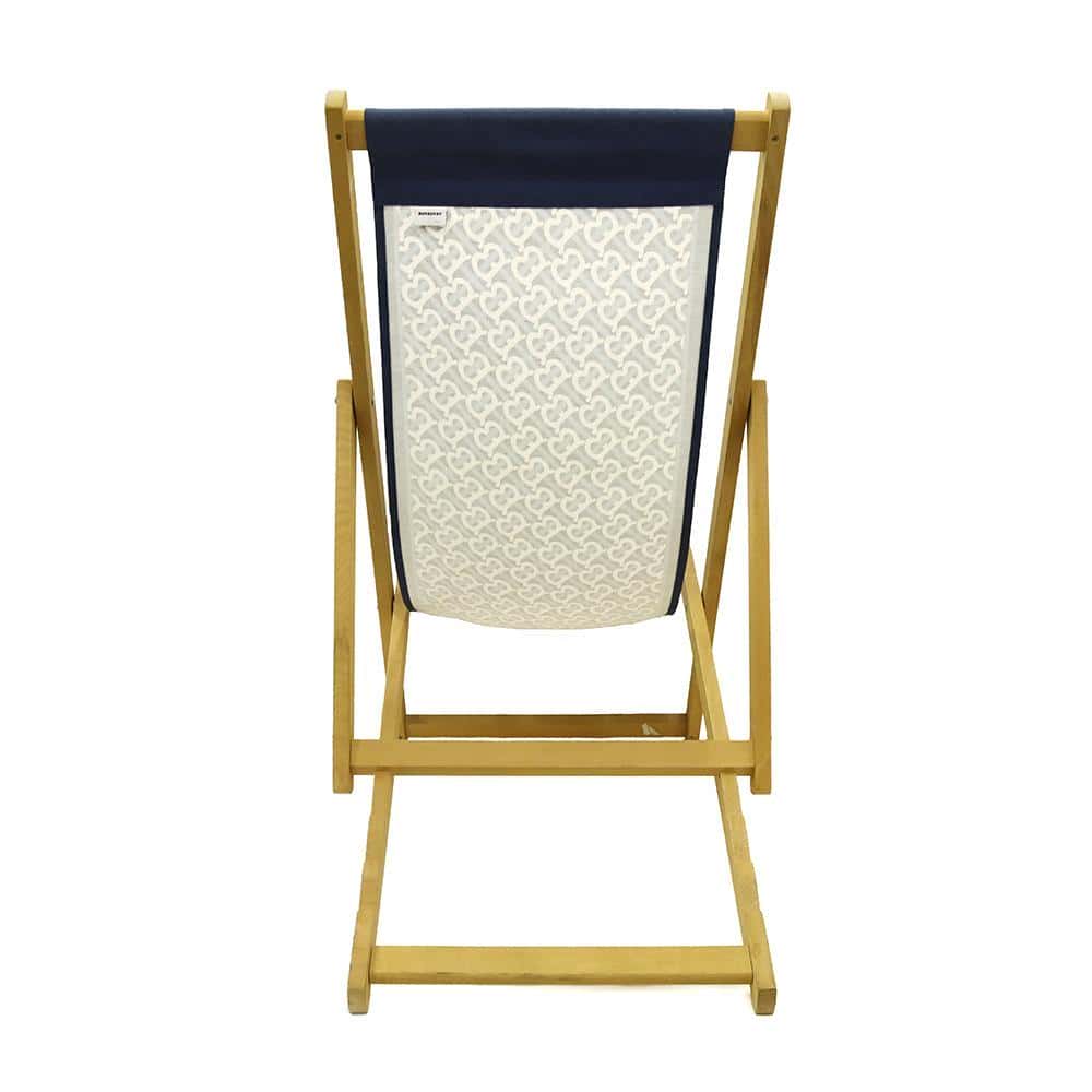 BURBERRY TBMonogram Folding Deck Chair Natural/Navy Wood Cotton