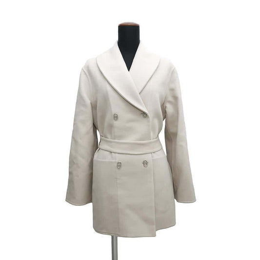 HERMES ★Chaine d'Ancre Coat Size 36 Light Gray Wool 100%