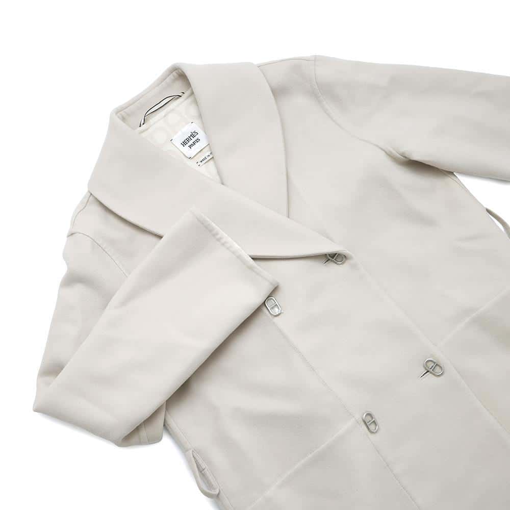 HERMES ★Chaine d'Ancre Coat Size 36 Light Gray Wool 100%