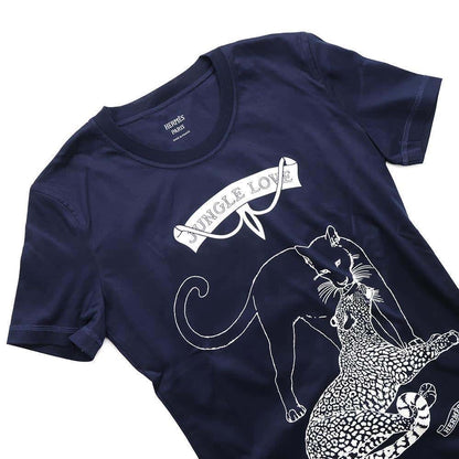 HERMES Jungle Love Cut and Sew Size 34 Navy/White Cotton100%